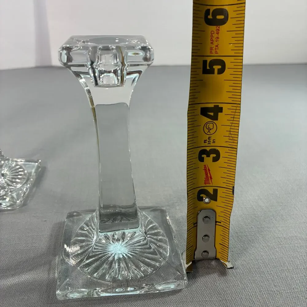 Vintage Clear Glass Candlestick Holders Set of 3 Square Base Taper Candle Holder
